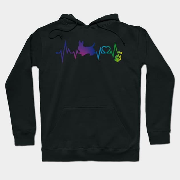 Scottish Terrier Colorful Heartbeat, Heart & Dog Paw Hoodie by kimoufaster
